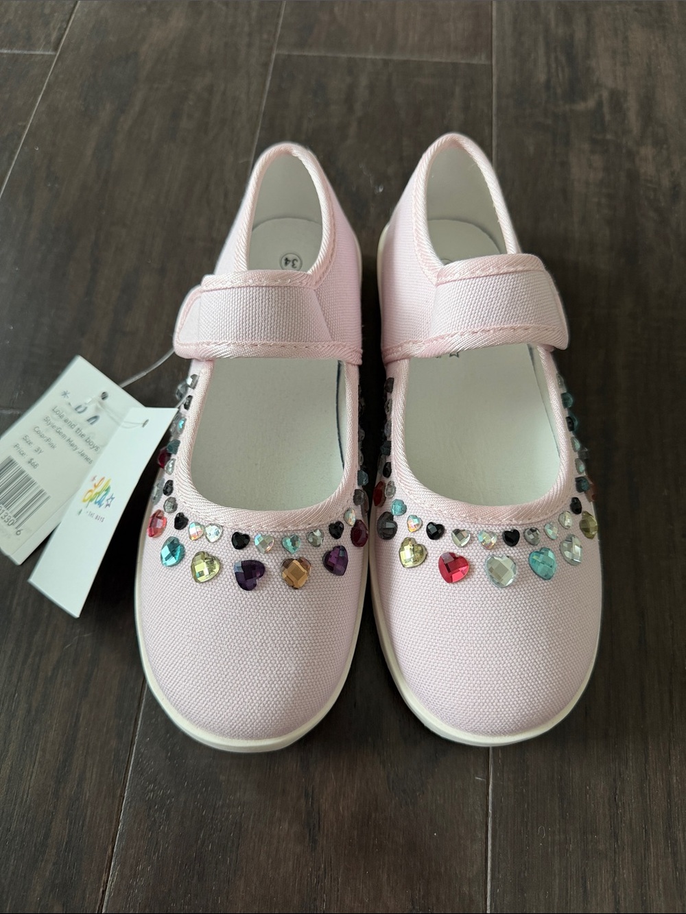 Girls Light Pink Mary Jane Dress Shoes with Multicolor Gem Trim